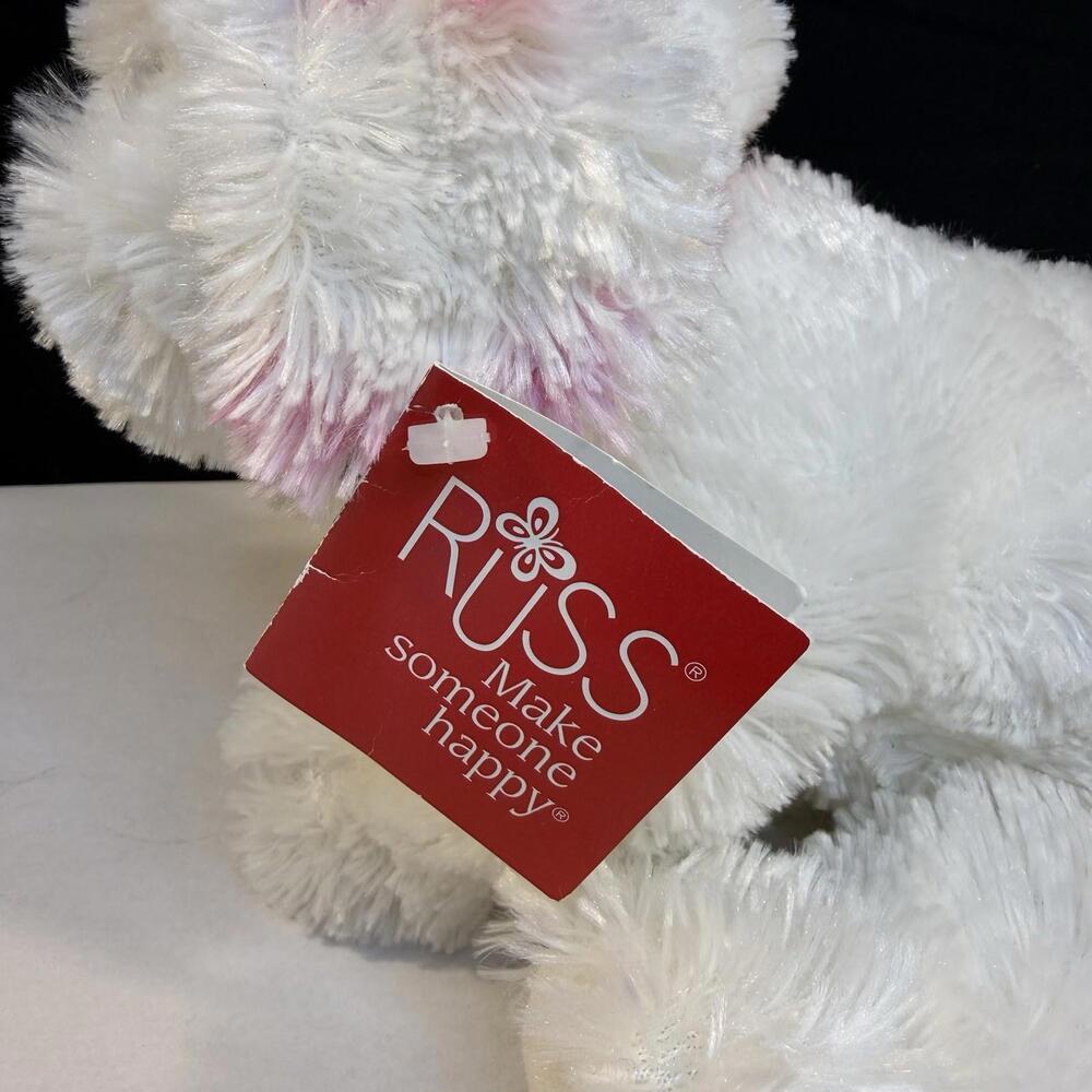 Russ Vintage Berrie MUFFIN Soft Plush Toy Puppy Dog ~ Pink Tip Ears & Bows ~ Tag - Picture 5 of 9